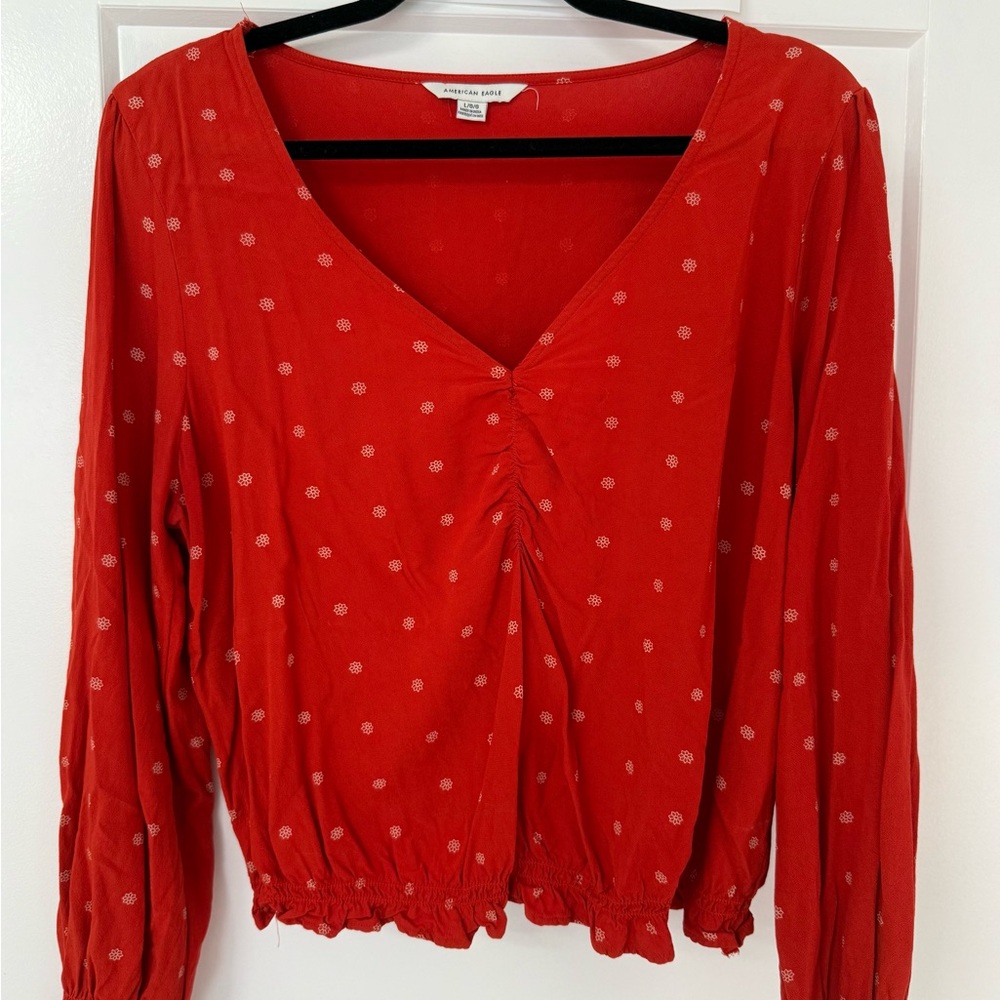 American Eagle Outfitters Red Floral Blouse